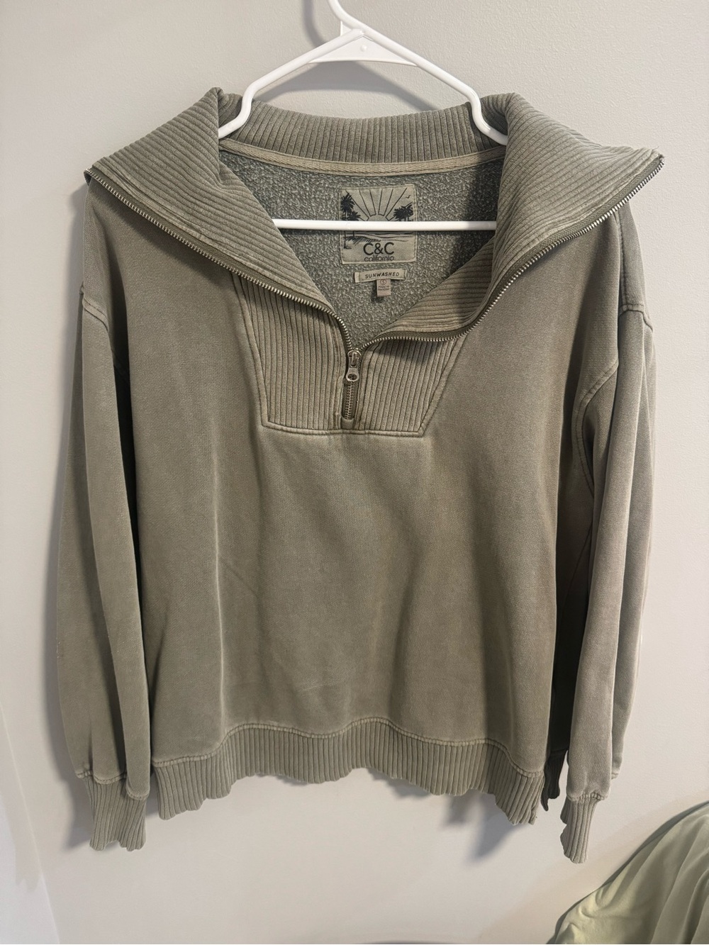 C&C California Women’s Olive Green Half-Zip Sweater Pullover